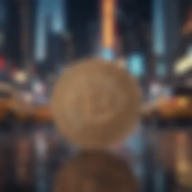 Symbolic NYC Coin in Digital Context Symbolic representation of NYC Coin within a digital landscape